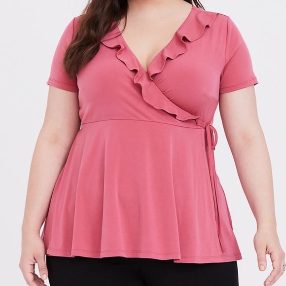 Torrid Rose Pink Knit Ruffle Tie Top Plus Size 3X - Picture 3 of 9
